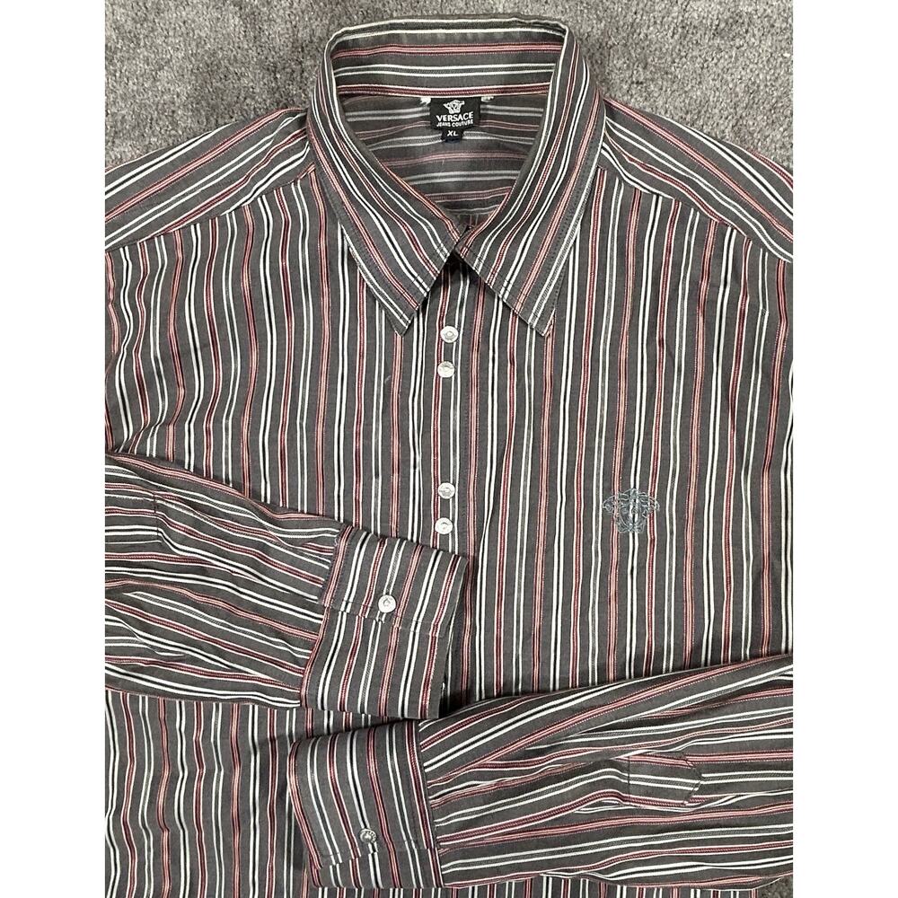 Vntg‎ Versace Jeans Couture Size XL Snap Button Multicolour Stripe Medusa Shirt